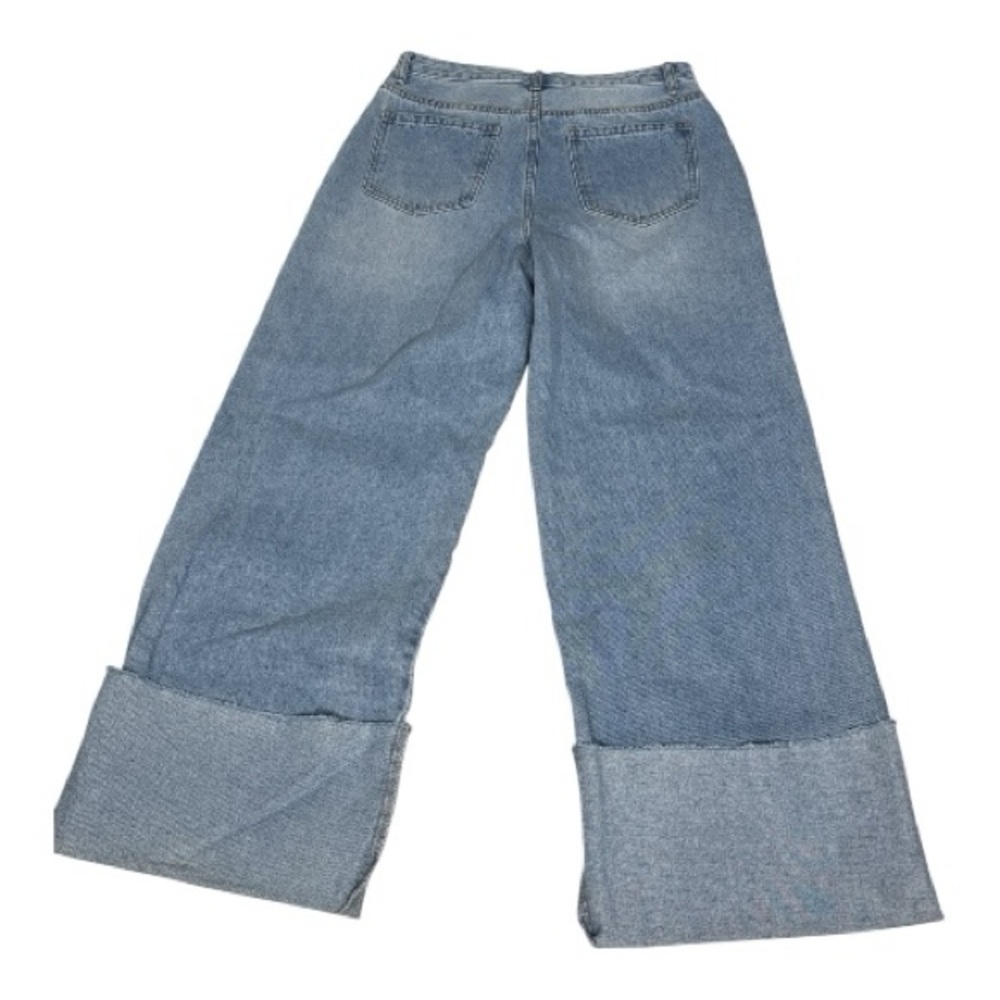 Light Wash Wide Leg Cuffed Jeans High Rise Denim Large Le Lis - Picture 5 of 8